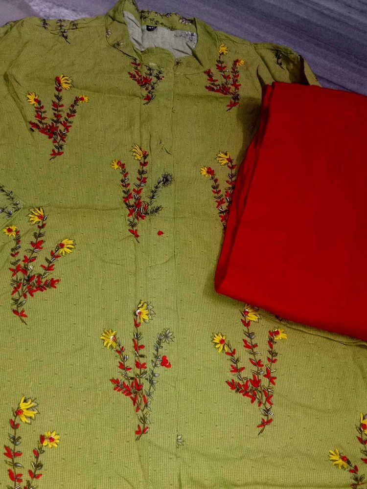 L Size Kurti Set With Embroidery