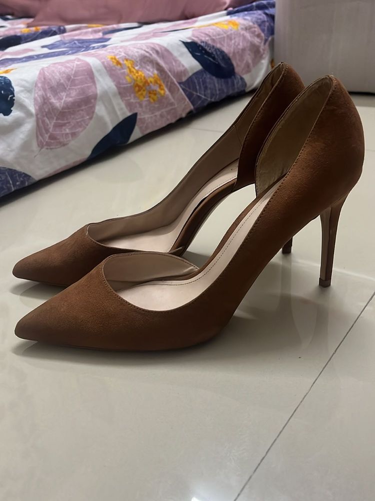 Mango Brown Suede Pointed Toe Heels