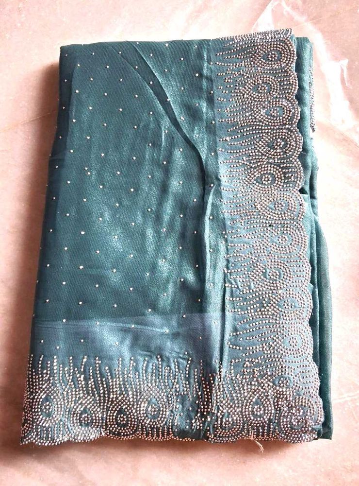 Elegant Teal Embellished Saree