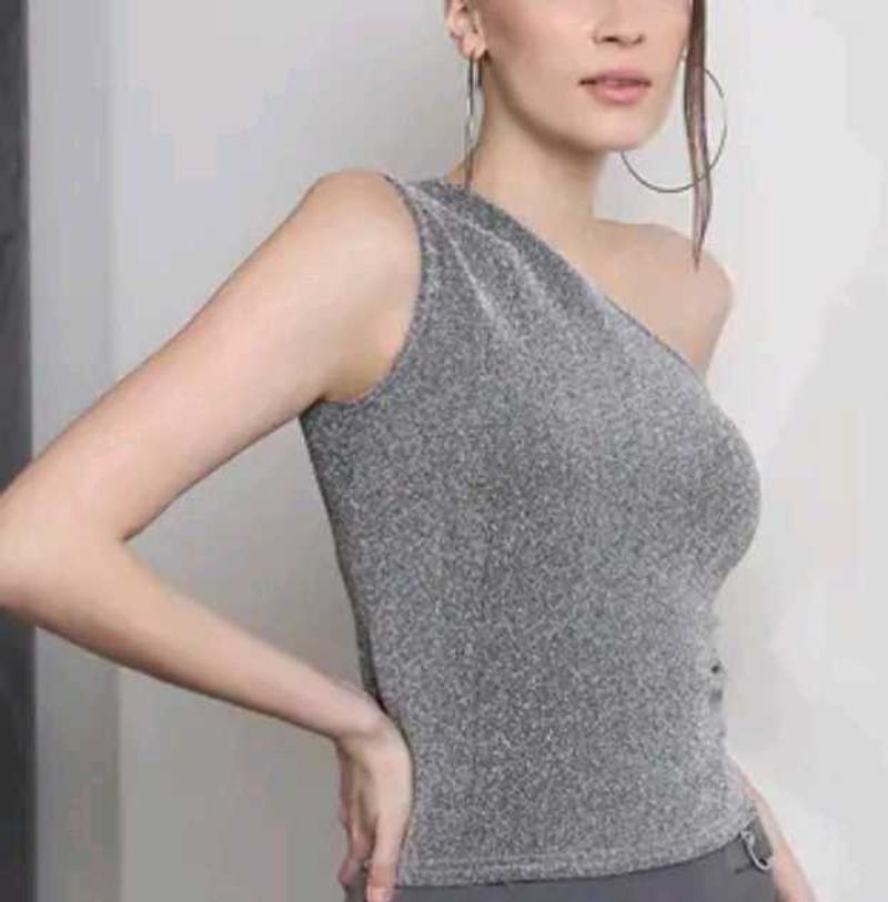 Shimmering One-Shoulder Top