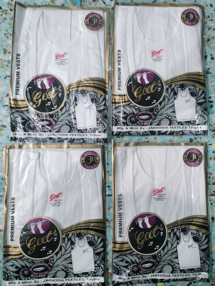 Geet Premium White Vests For Men