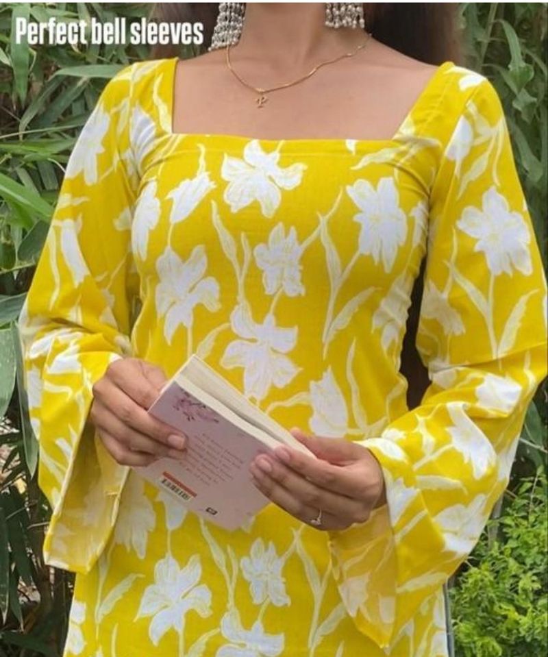 Floral Print Yellow Kurta