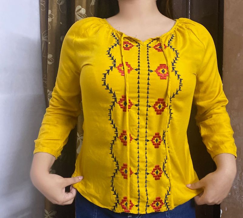 Yellow Embroidered Top