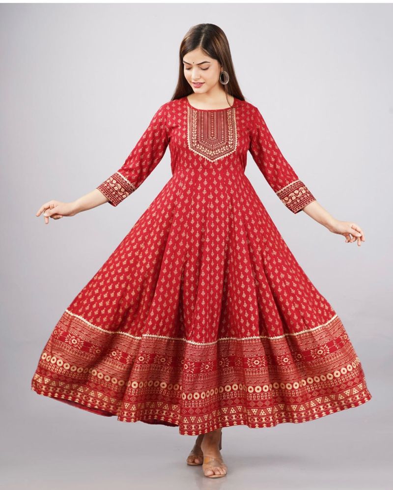 Red &amp; Gold Anarkali Kurta