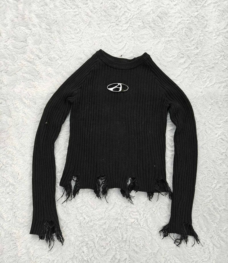 Distressed Black Knit Sweater