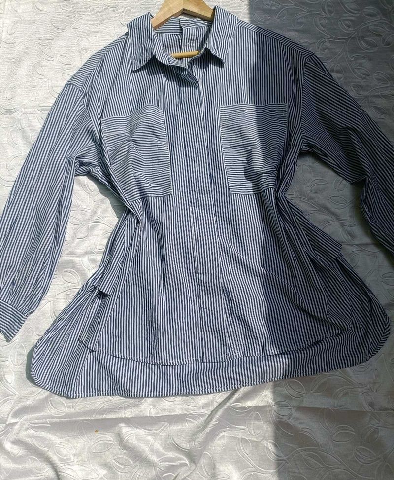 Sale - Blue White Linen Shirt For Women 💙
