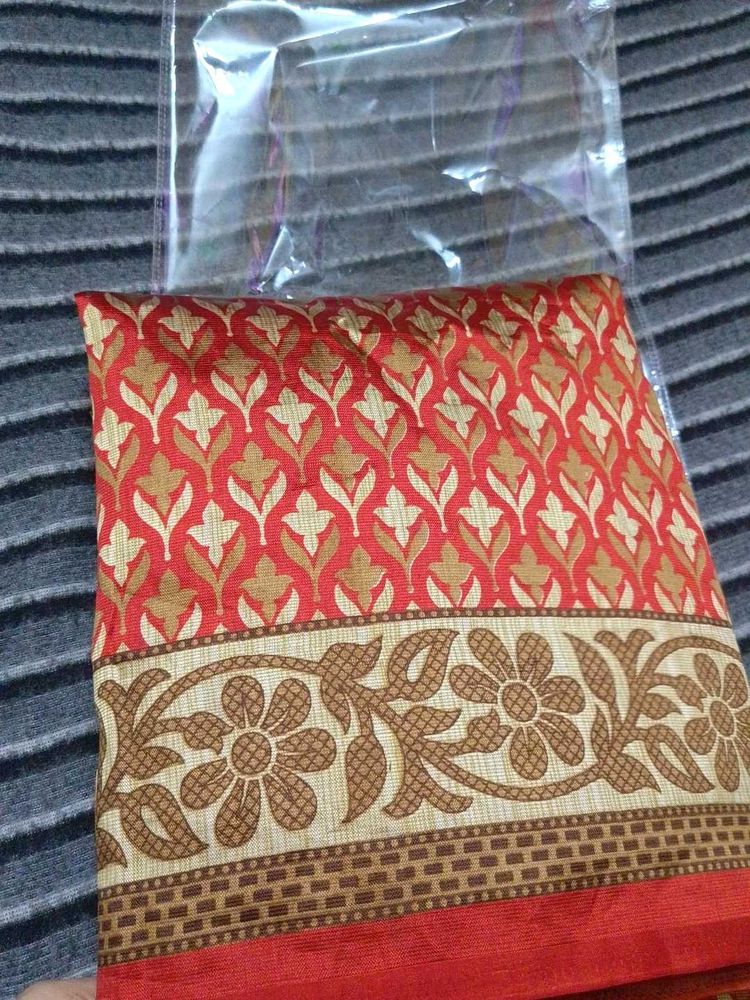 Elegant Red &amp; Beige Saree Fabric💞