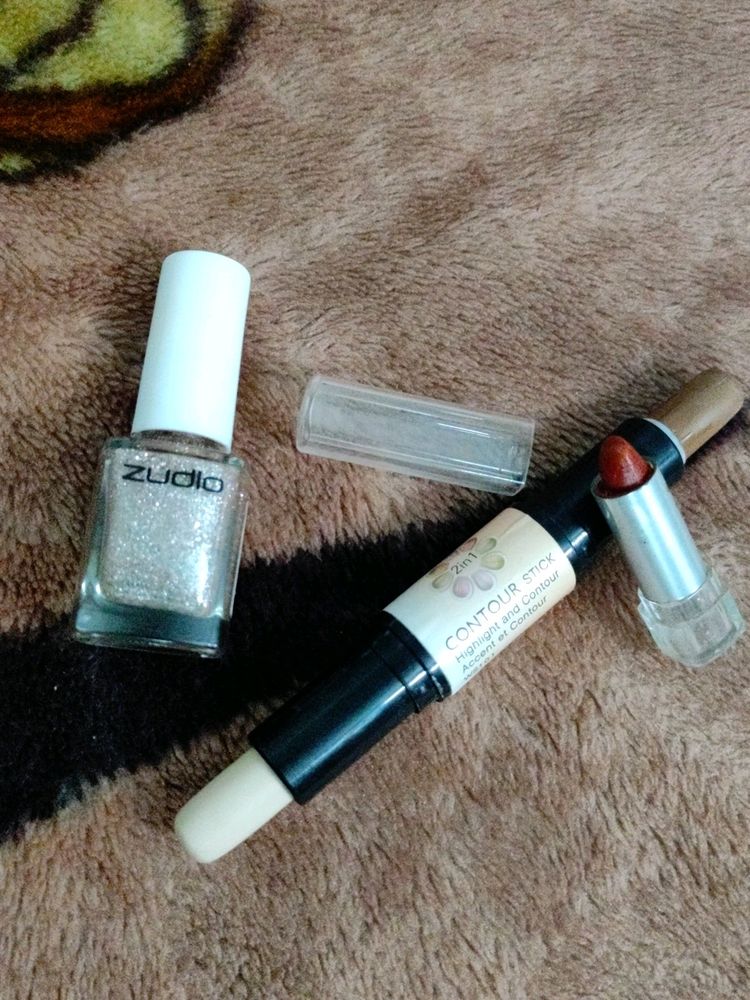 Combo Nail Paint, Countour, Highlighter Stick Lips