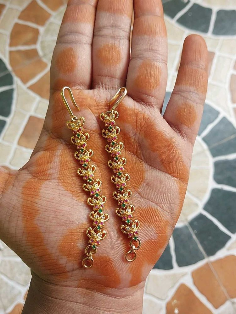 2 Gold Drop Earrings And Chain Set