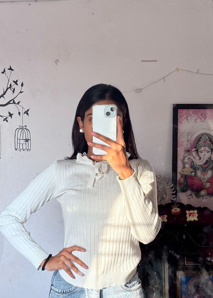 Ribbed Knit white Top