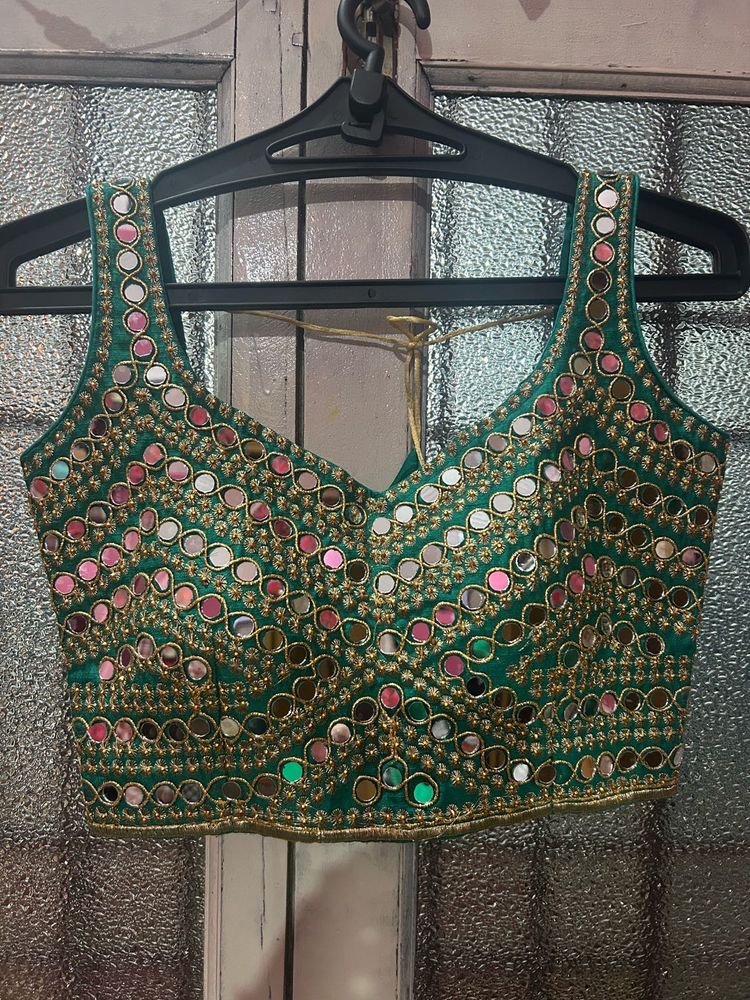 Green Mirror Work Blouse