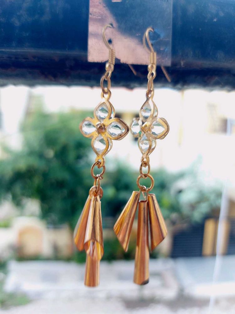 Golden Floral Dangle Earrings
