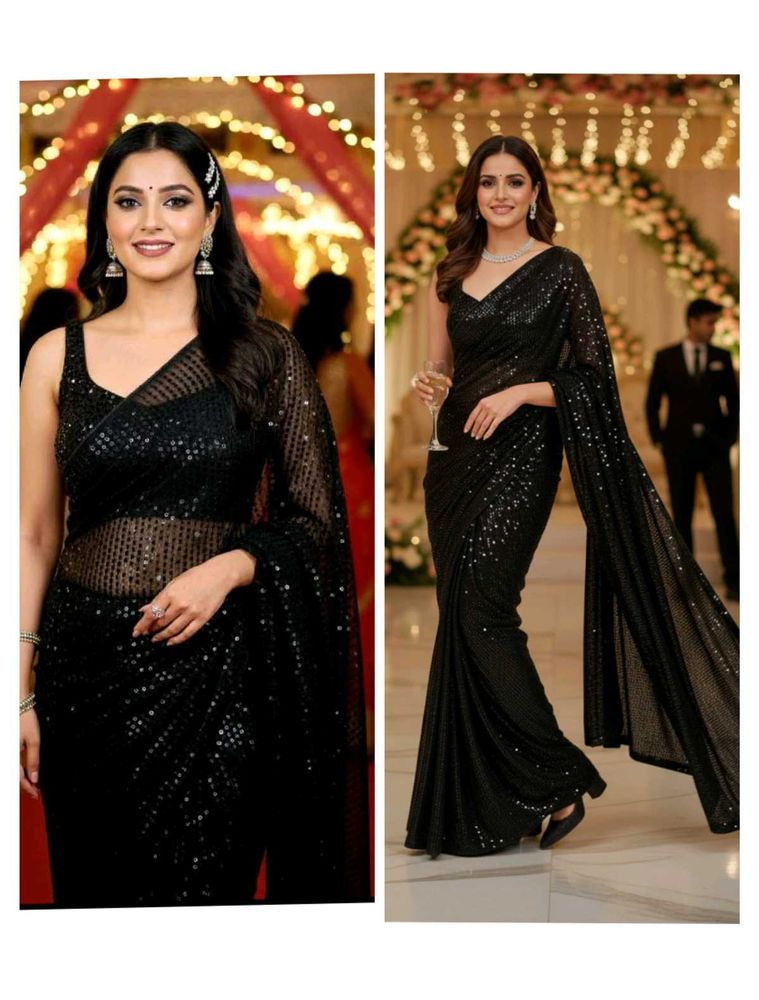 Sparkling Black Net Saree