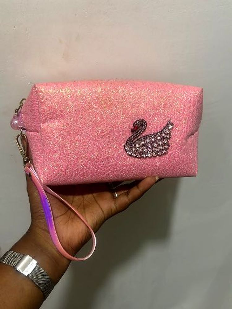 Pink Glitter Swan Pouch