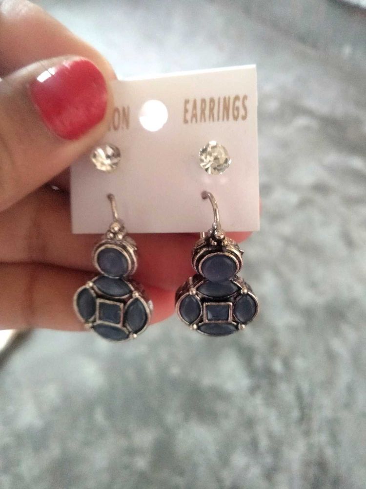 Elegant Blue Stone Drop Earrings