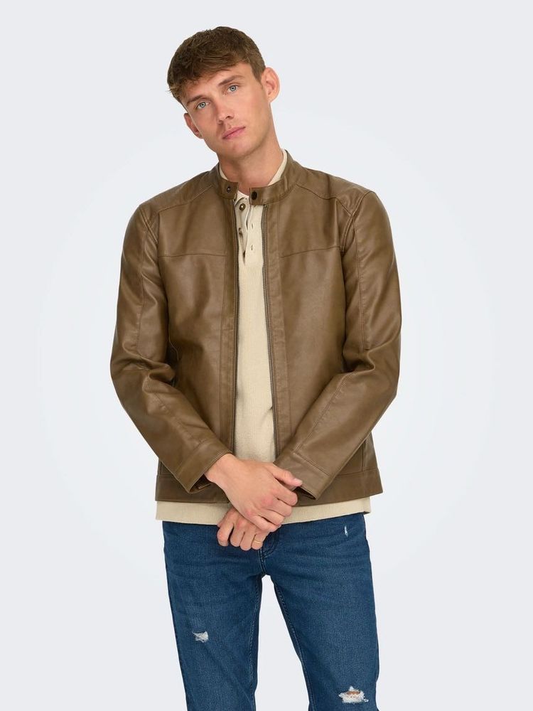 Stylish Brown Faux Leather Jacket
