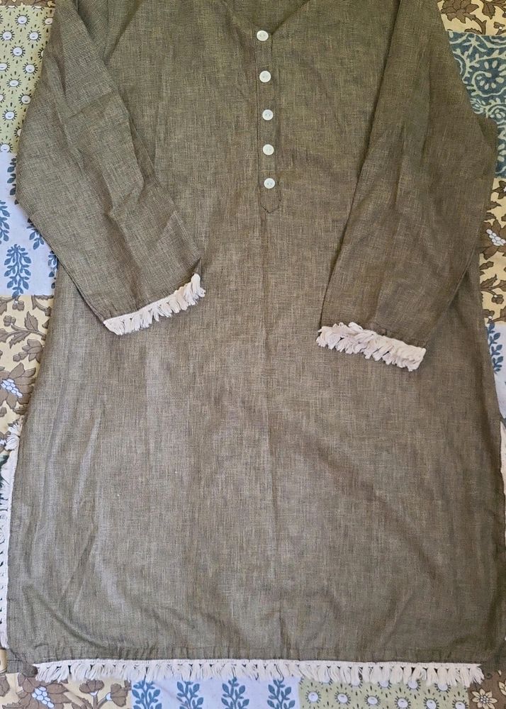 Anouk Women Olive Green Straight Kurta With The