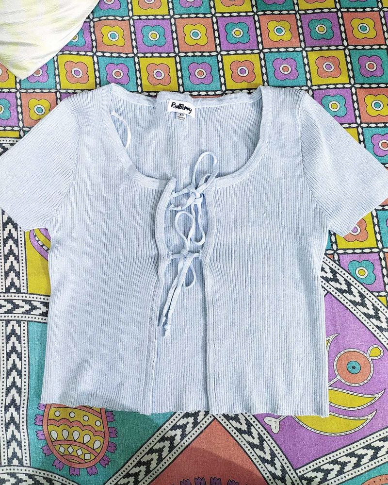 Ribbed Tie-Front Crop Top