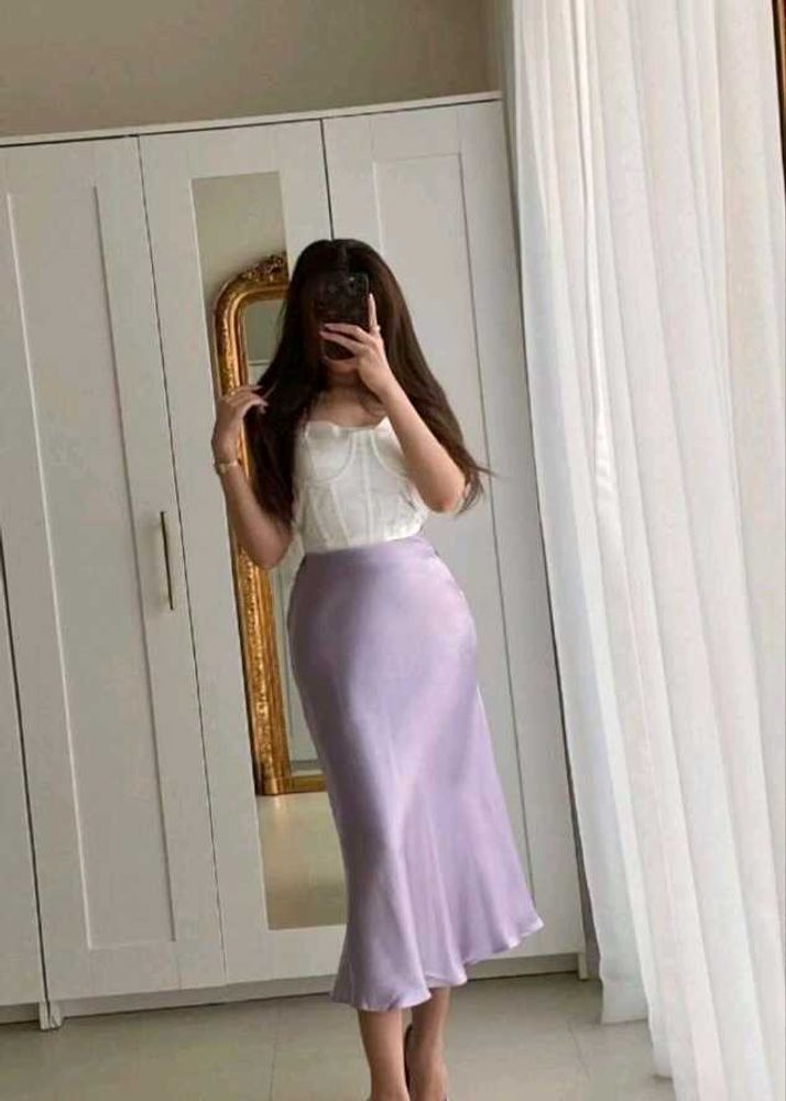 Lilac Satin Midi Skirt