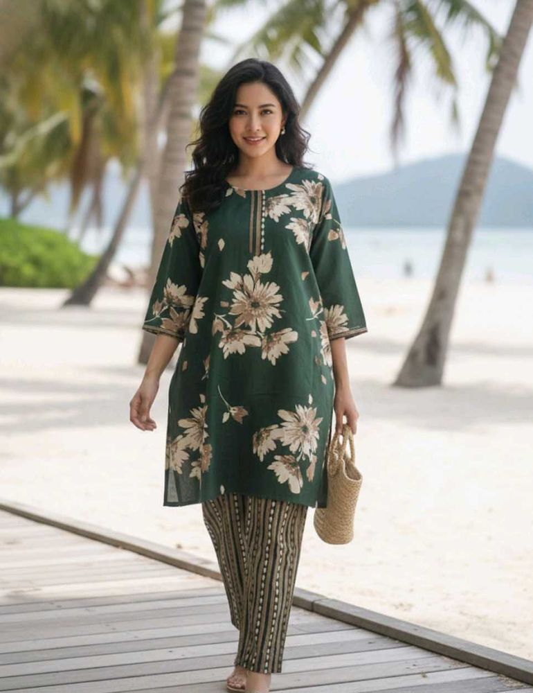 Green Floral Kurta Set