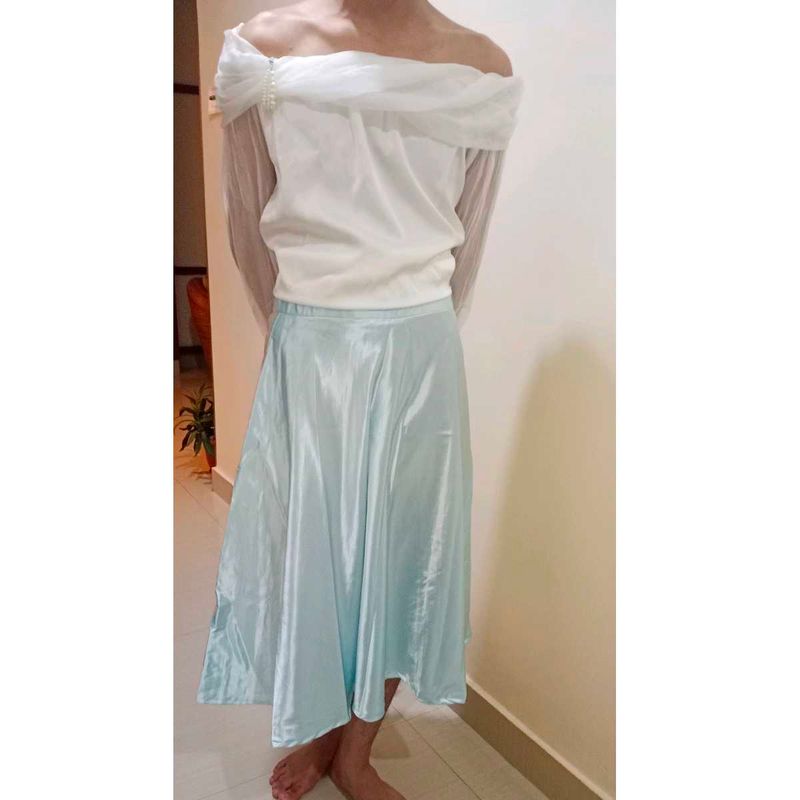 Baby Blue Wraparound Satin Skirt