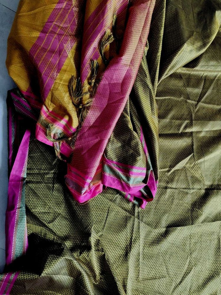 Khan Silk Blend Saree With Attached Blouse Psc