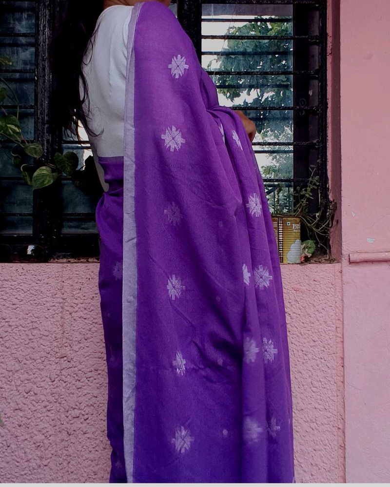 Purple Cotton Saree with readymade blouse