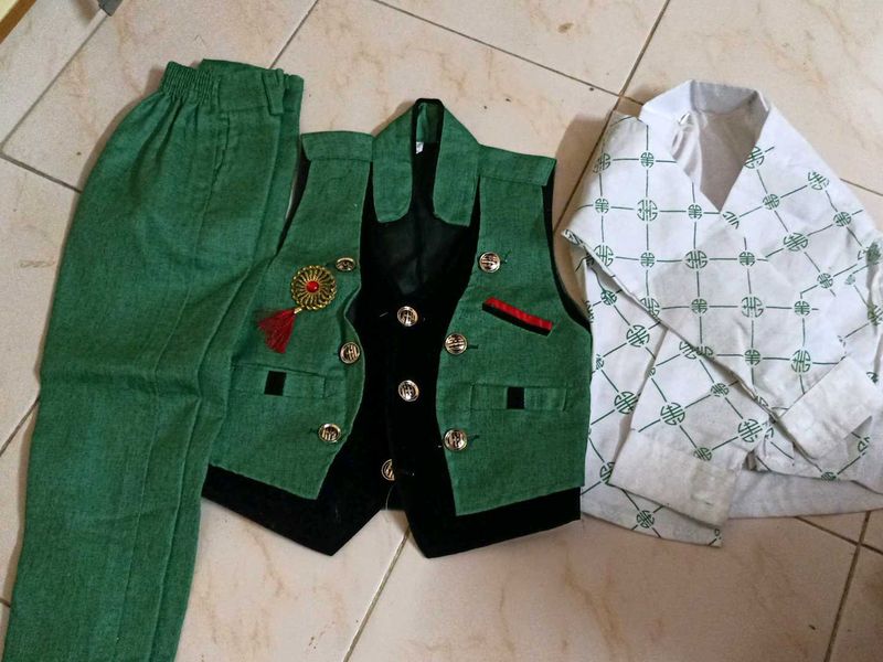 Boys Green Suit - Shirt, Overcoat and Pants