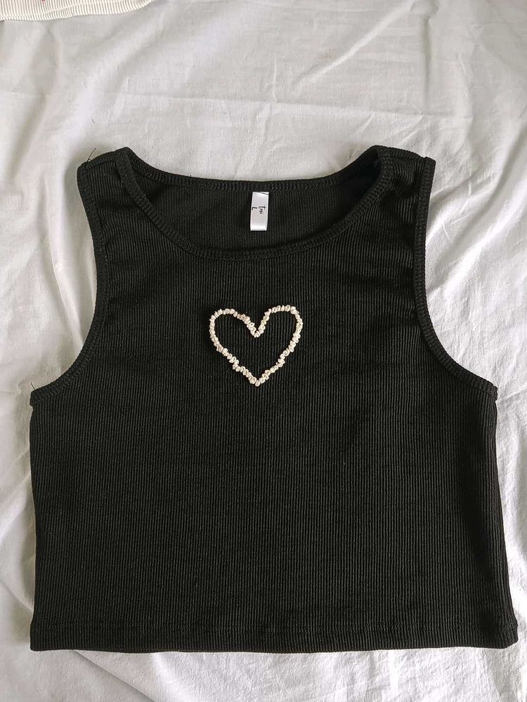 Tank Top :Heart Embroidered