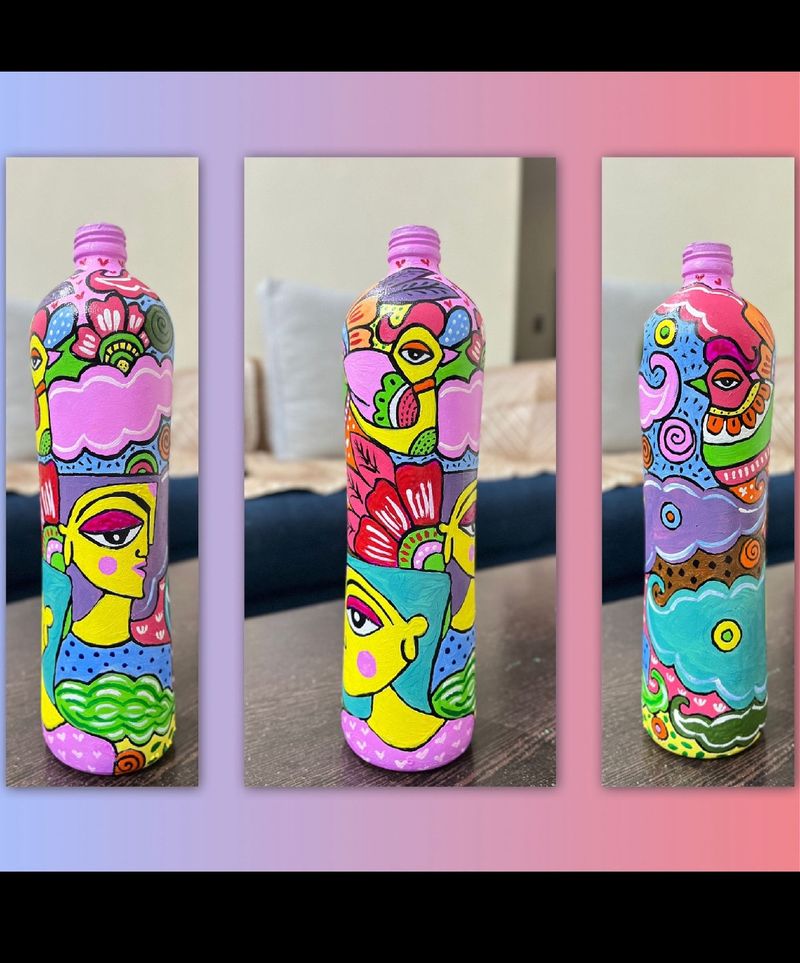 Hand Painted Beautiful Doodle Art On Glass Bottle