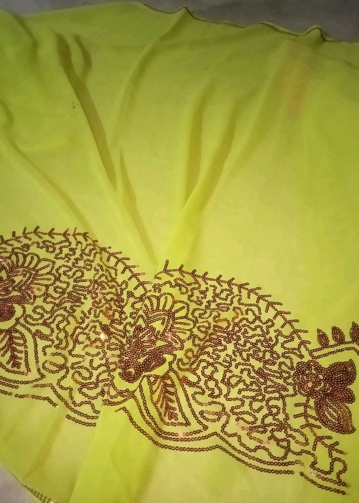 Lime Green Sequin Saree