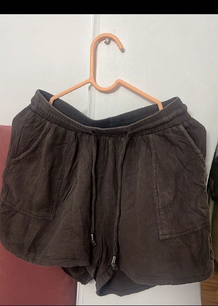Brown Corduroy Drawstring Shorts