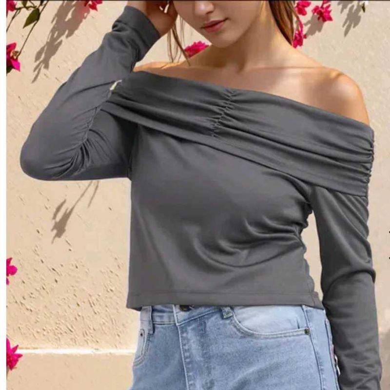 Shein Grey Off-Shoulder Long Sleeve Top