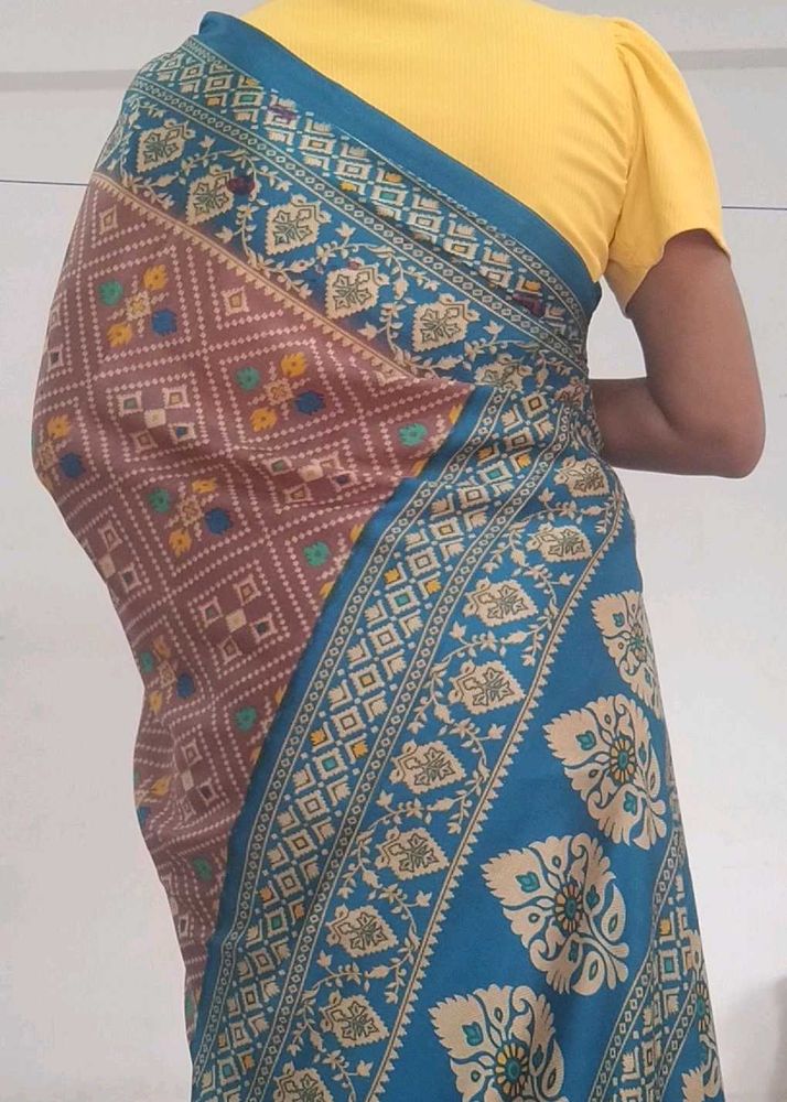 Elegant Blue &amp; Brown Saree
