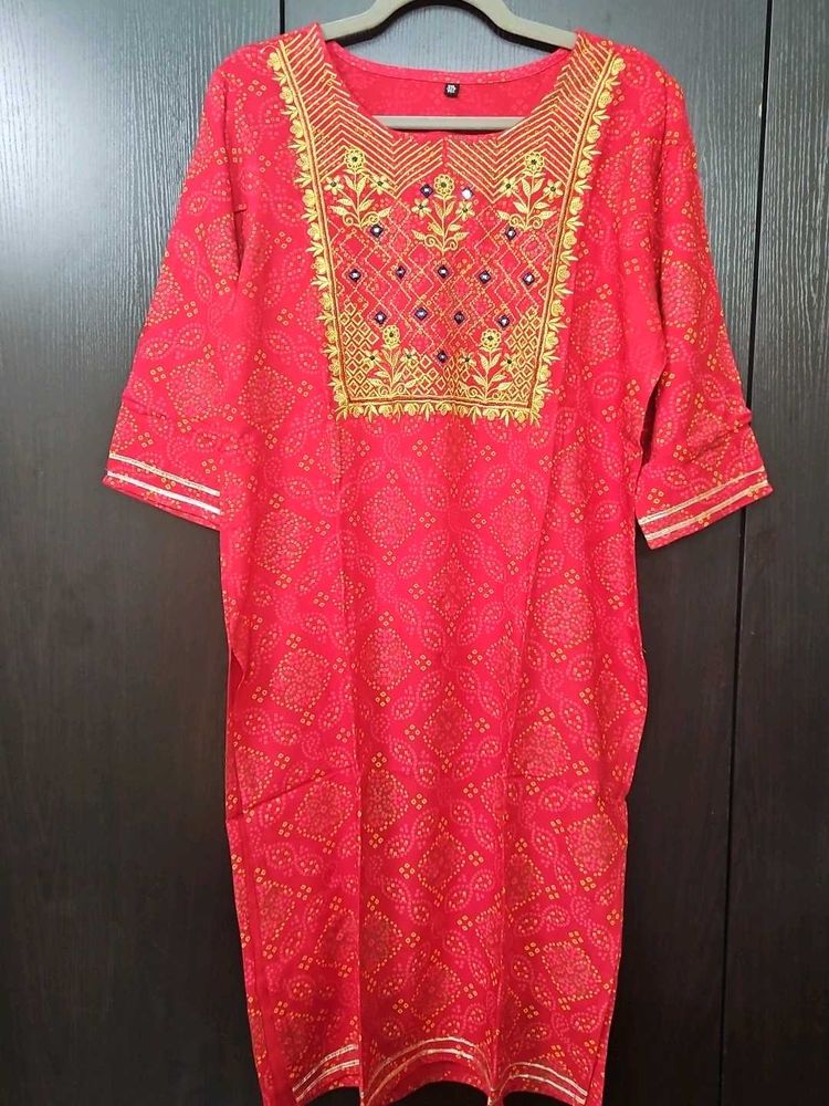 Red Embroidered Kurta