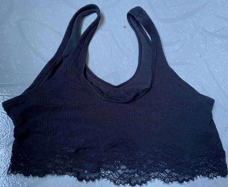 Aerie Black Lace Trim Bralette – Size Large