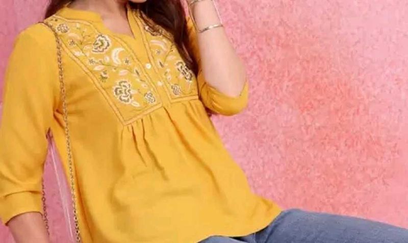 Floral Embroidered Pempulam Yellow Top