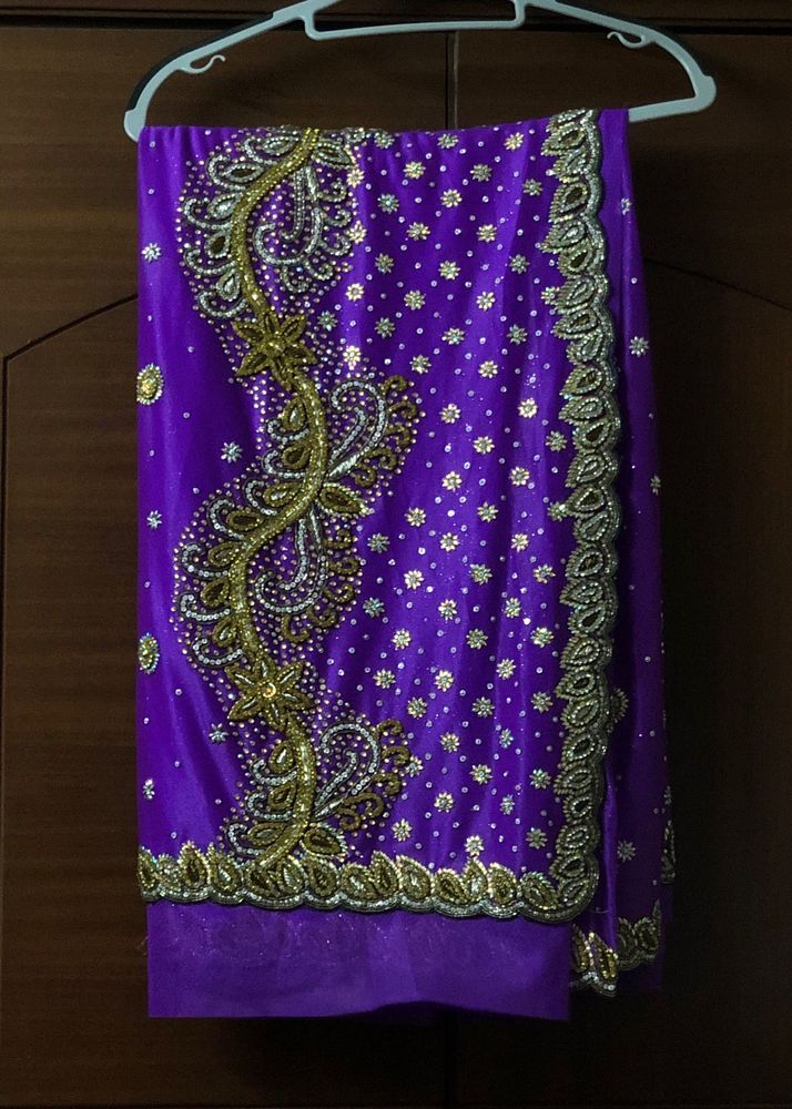 Purple Saree with Gold Embroidery