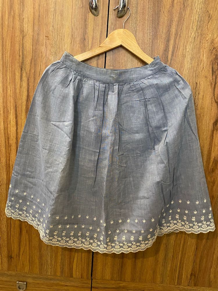 Blue Embroidered Hem Skirt