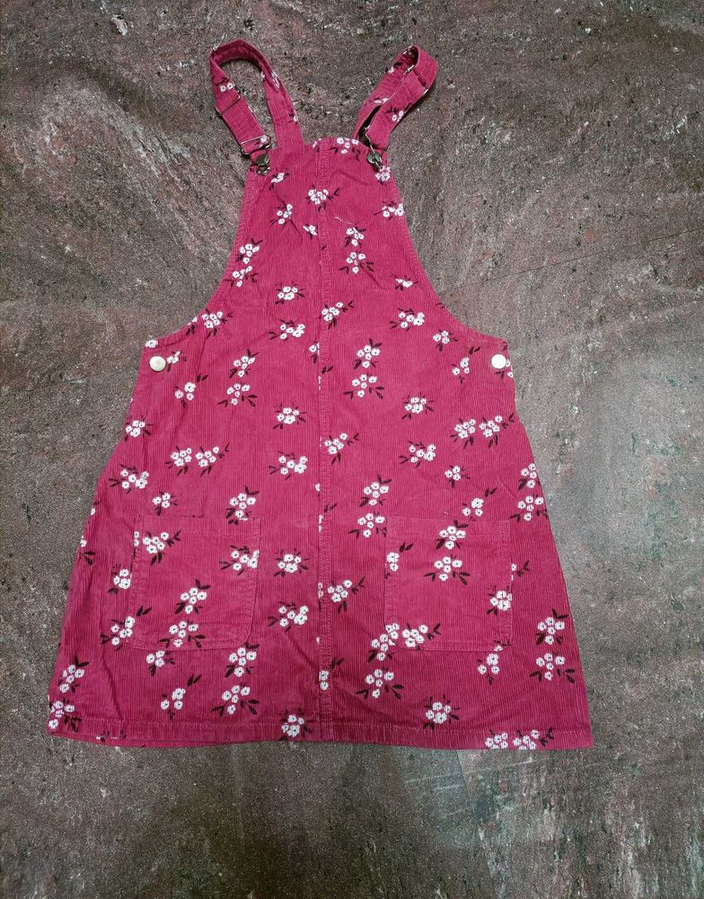 Floral Corduroy Overall Dress