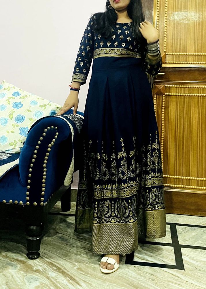 Blue &amp; Golden Anarkali Long Kurti For Wedding