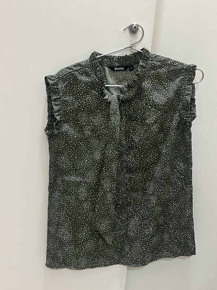 Mehendi Green Top With White Dots