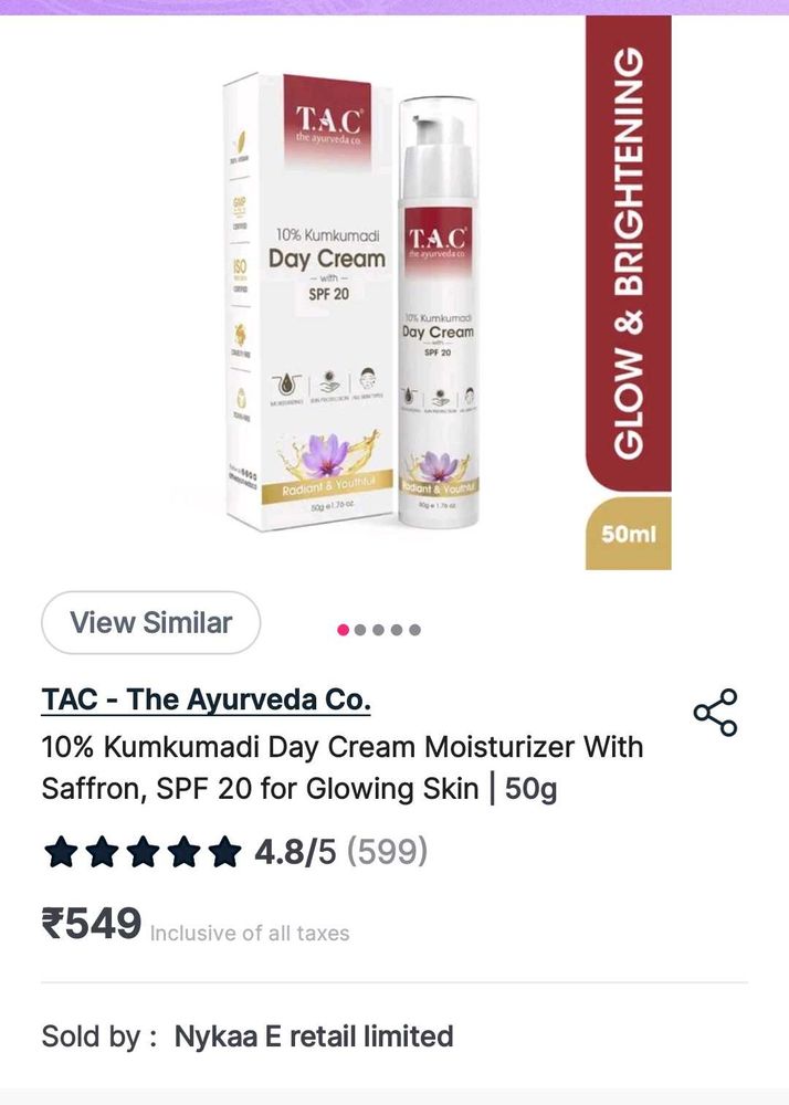 Tac 10% Kumkumadi Day cream Spf20