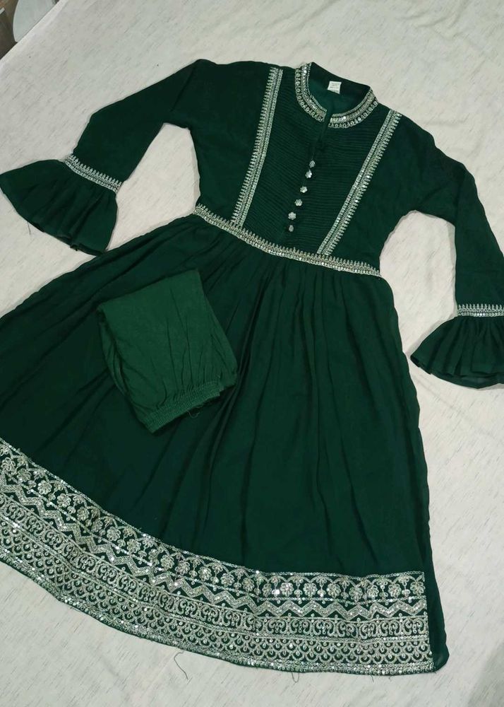 Green Embroidered Frock With Laggie