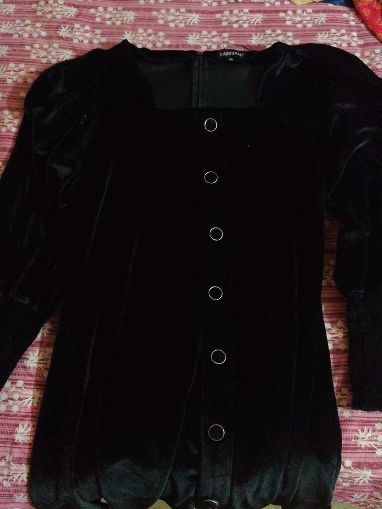 Black Velvet Button-Down Bodycon Dress