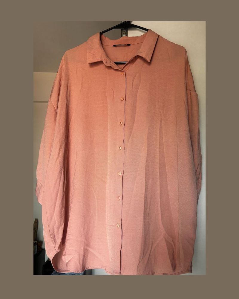 Oversized Button-Up Shirt in Dusty Rose