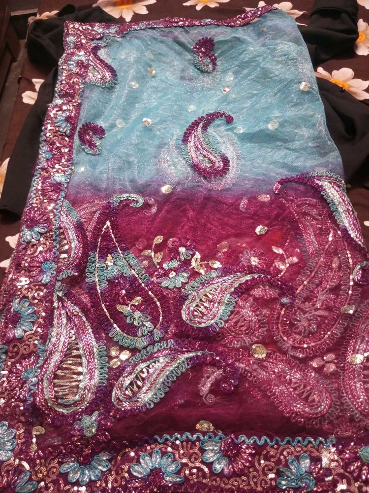 Double Shade Net With Full Dupptta Embroidery