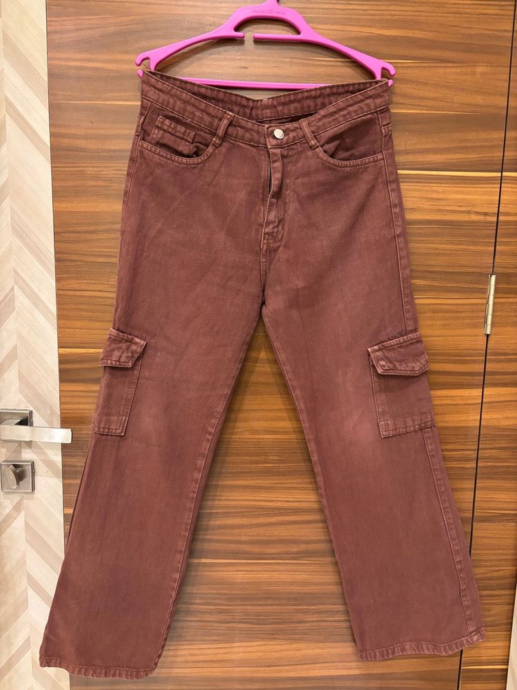 Brown Denim Wash cargo Jeans
