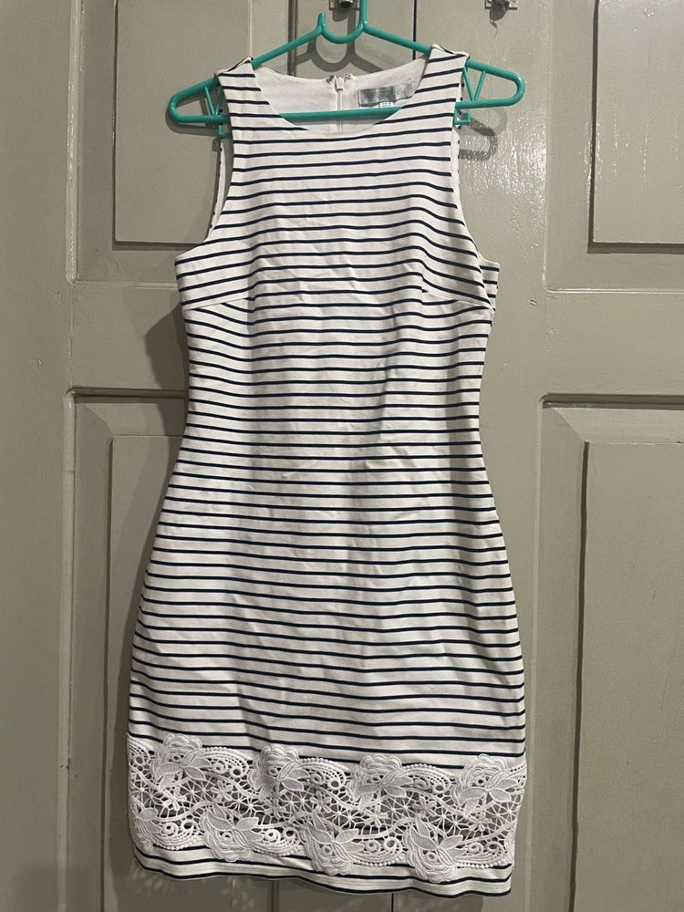 Striped Dress with Lace Hem