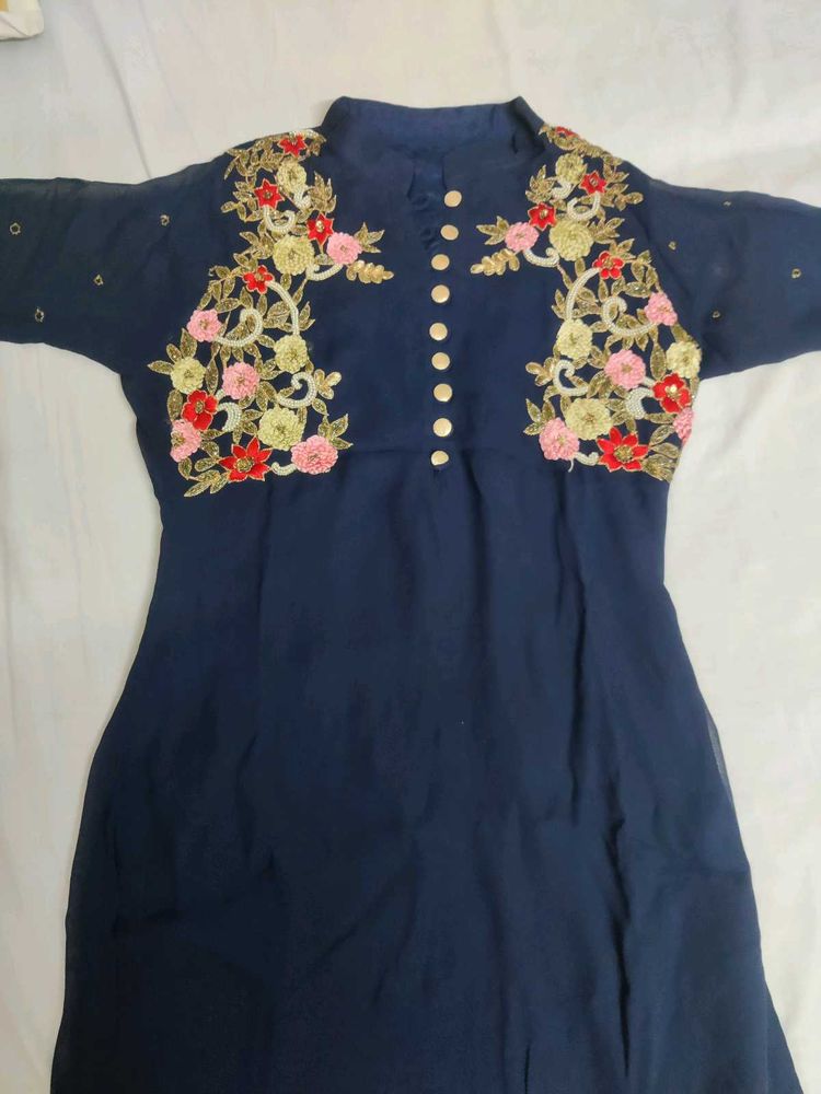 Navy Embroidered Kurti